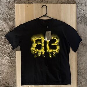 Balenciaga Black Tee with Yellow Graffiti BB Logo
